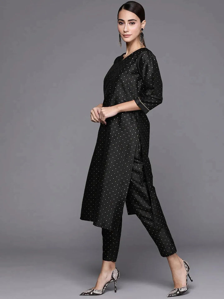 Black Self Design Art Silk Suit Set - Libas