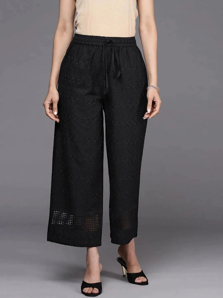 Black Self Design Cotton Palazzos - Libas