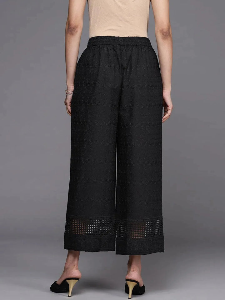 Black Self Design Cotton Palazzos - Libas
