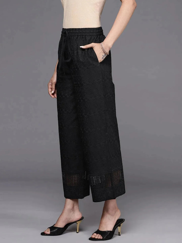 Black Self Design Cotton Palazzos - Libas