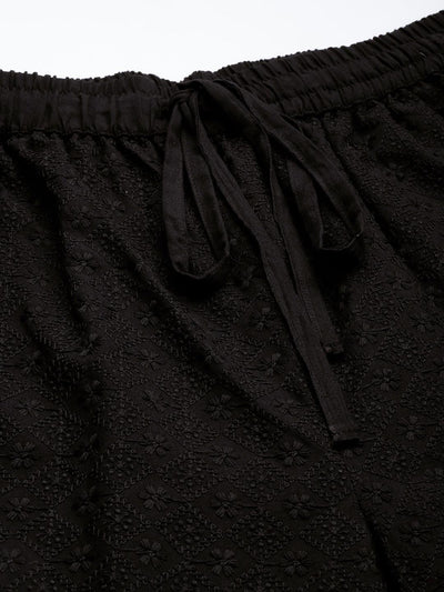 Black Self Design Cotton Palazzos - Libas