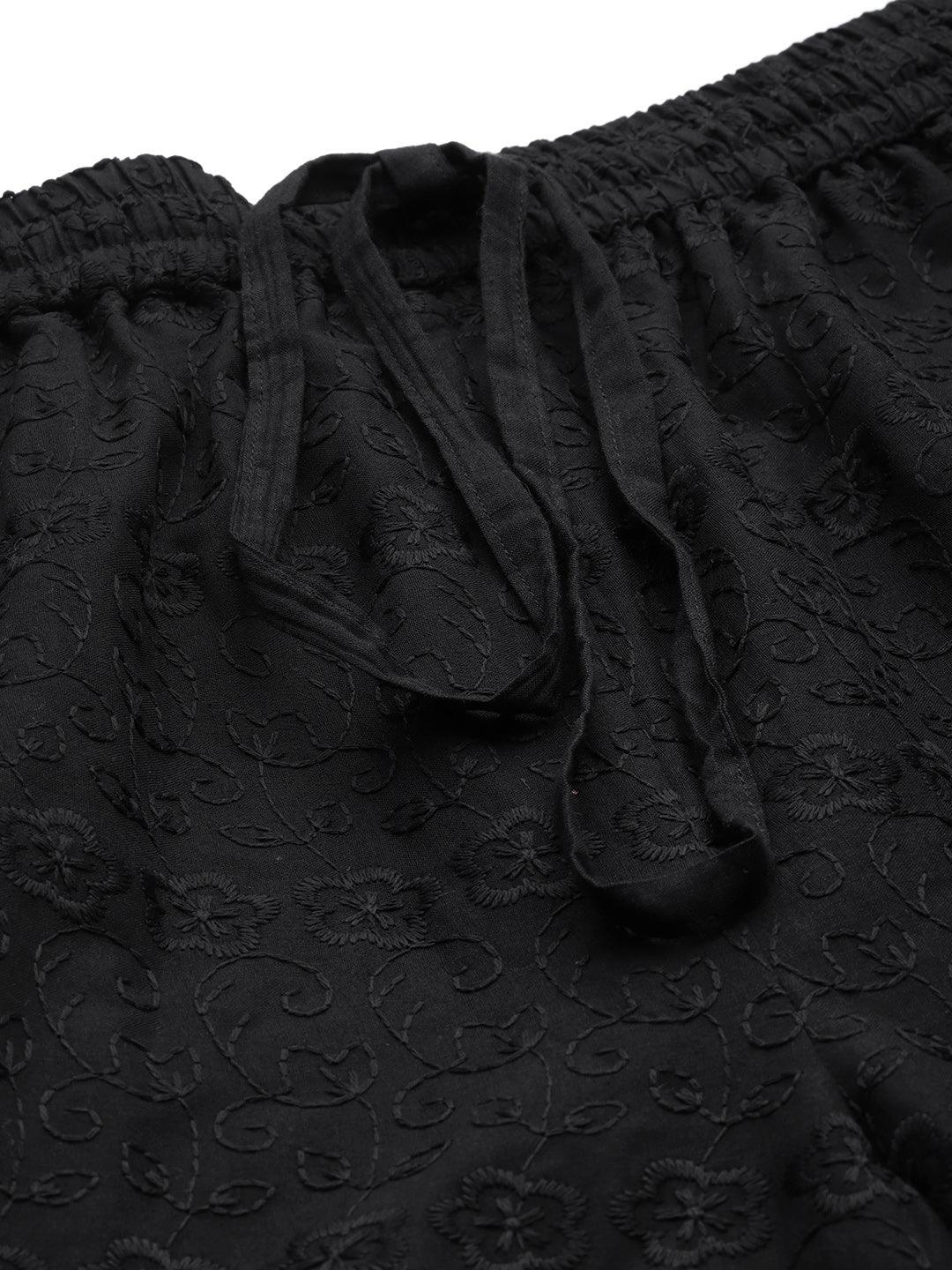 Black Self Design Cotton Palazzos