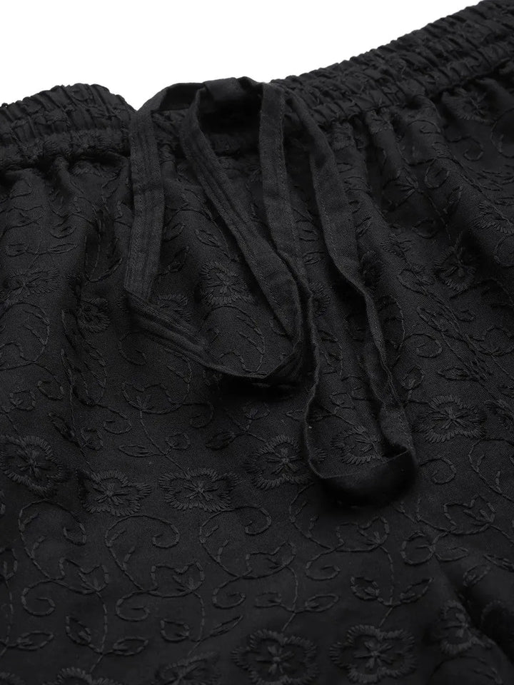 Black Self Design Cotton Palazzos - Libas