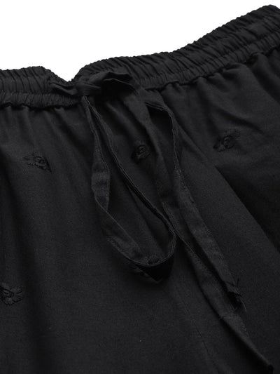 Black Self Design Cotton Palazzos - Libas
