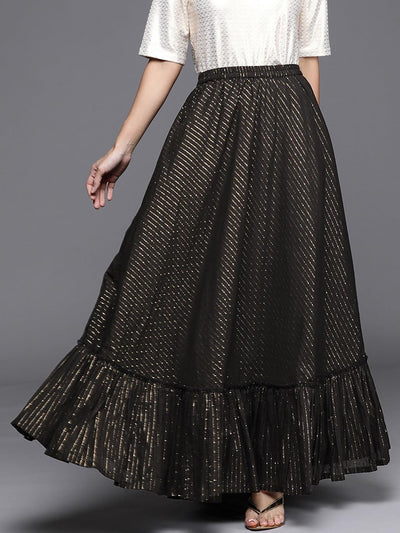 Black Self Design Cotton Skirt - Libas