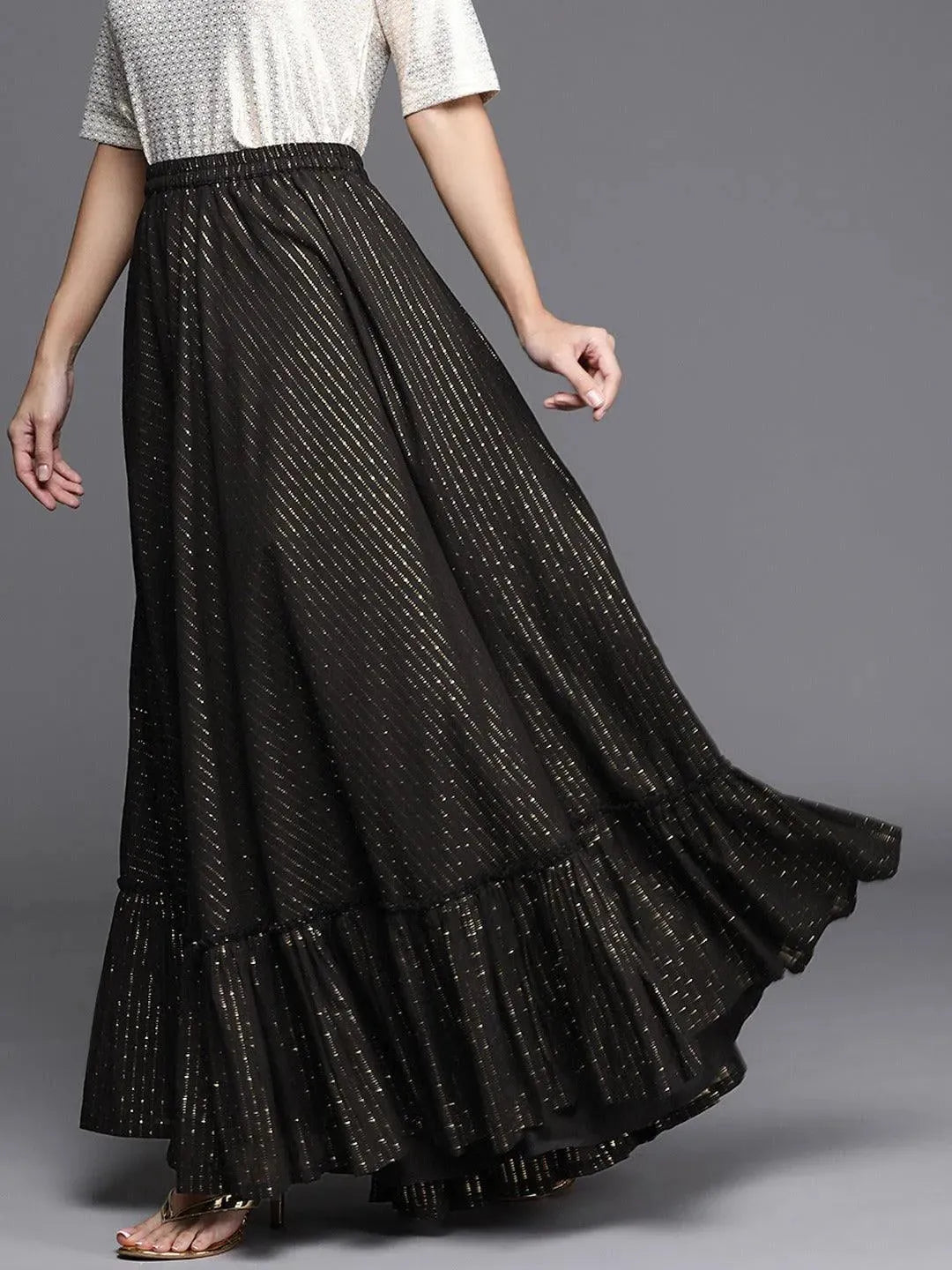 Black Self Design Cotton Skirt - Libas 