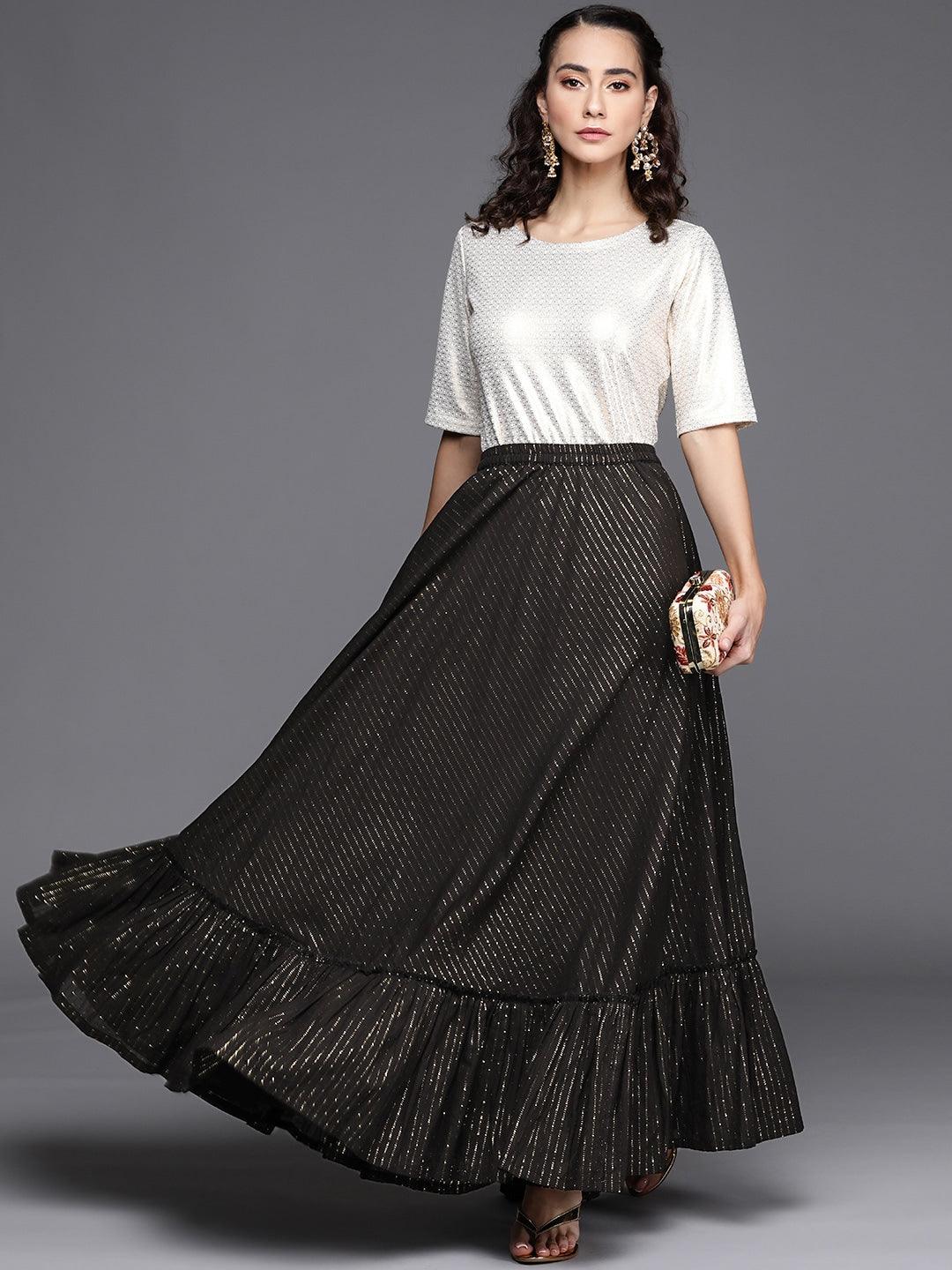 Black Self Design Cotton Skirt