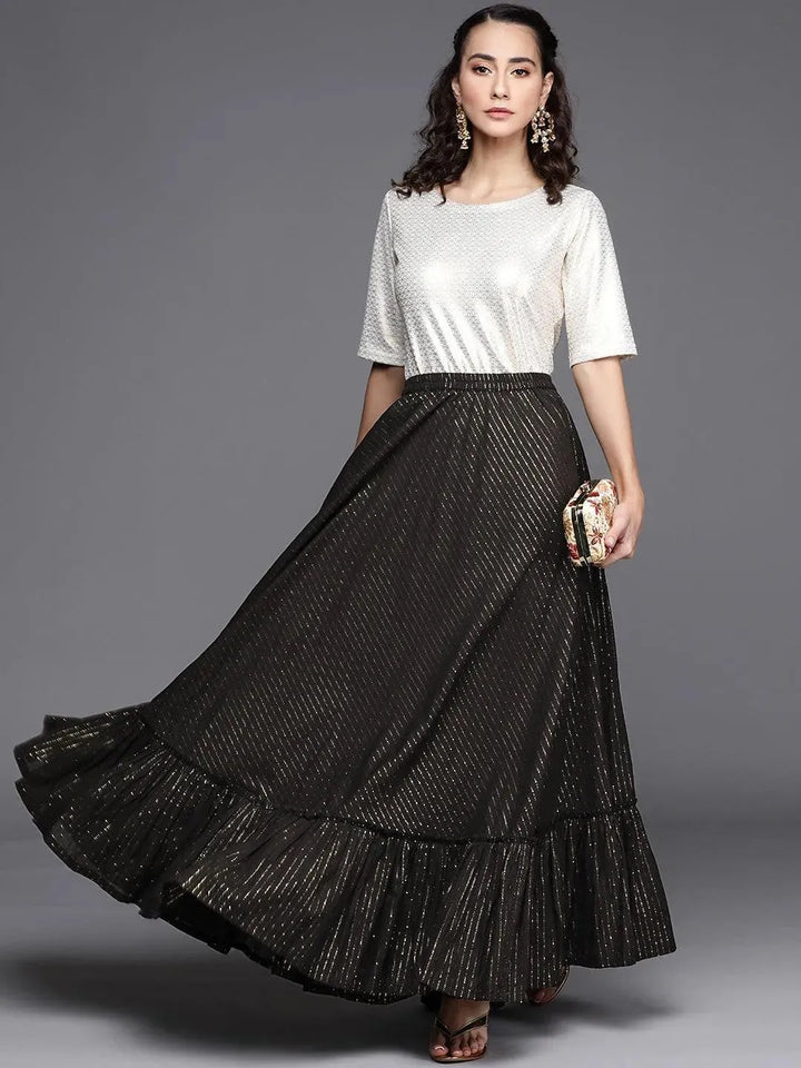 Black Self Design Cotton Skirt - Libas