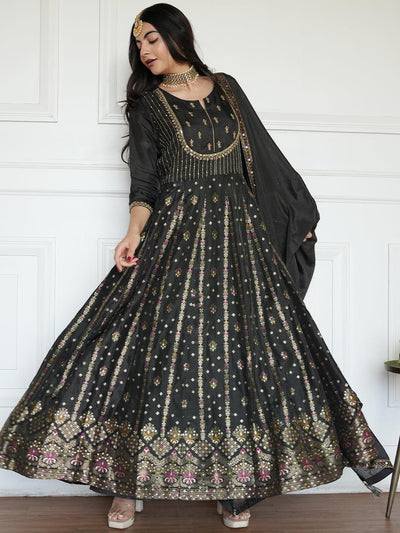 Indian Bollywood New Black Heavy Wedding Designer Party Suit Long Anarkali  Gown | eBay