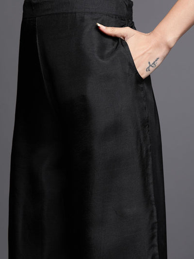 Black Self Design Silk Straight Suit Set - Libas