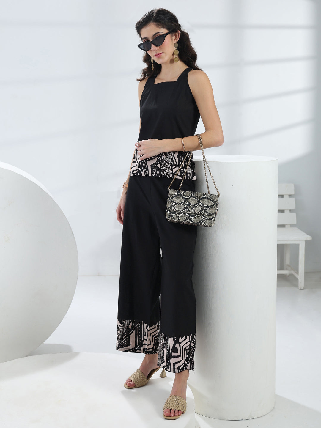 Black Solid Cotton Co-Ord Set