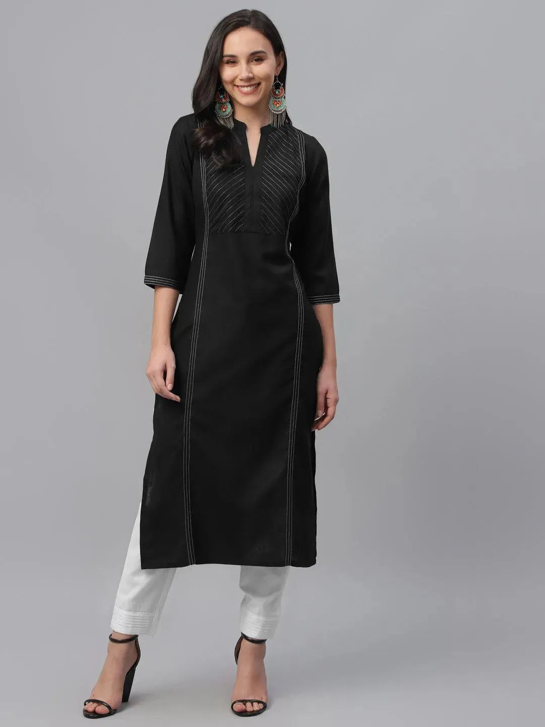 Black Solid Cotton Kurta - Libas