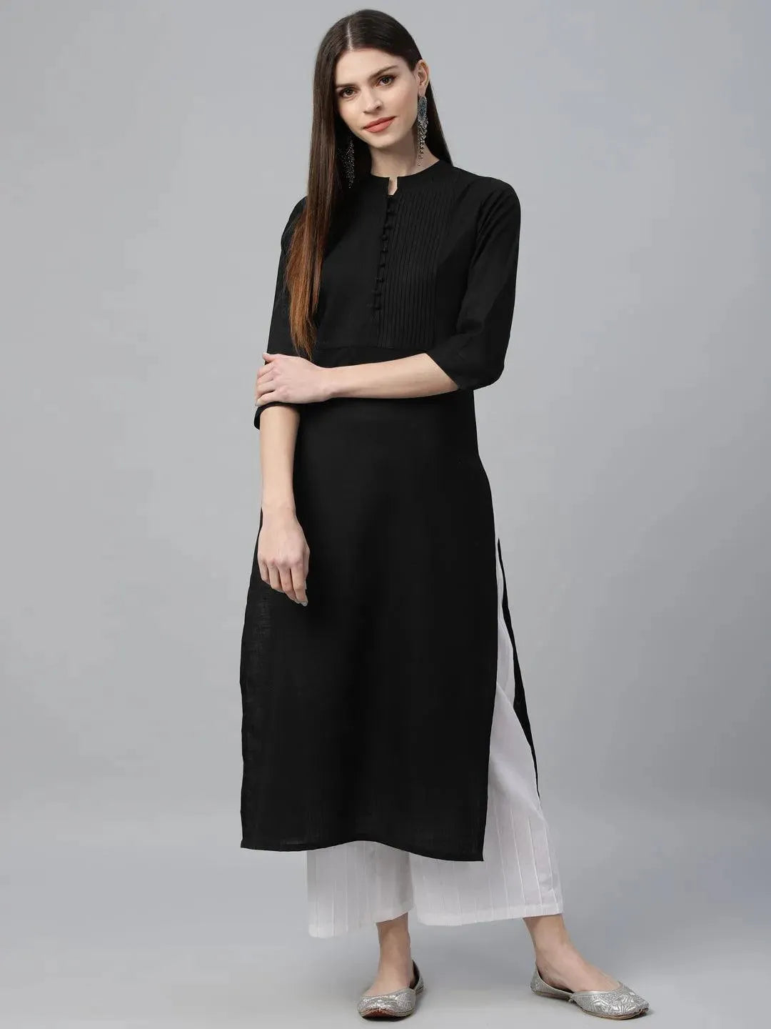 Black Solid Cotton Kurta - Libas