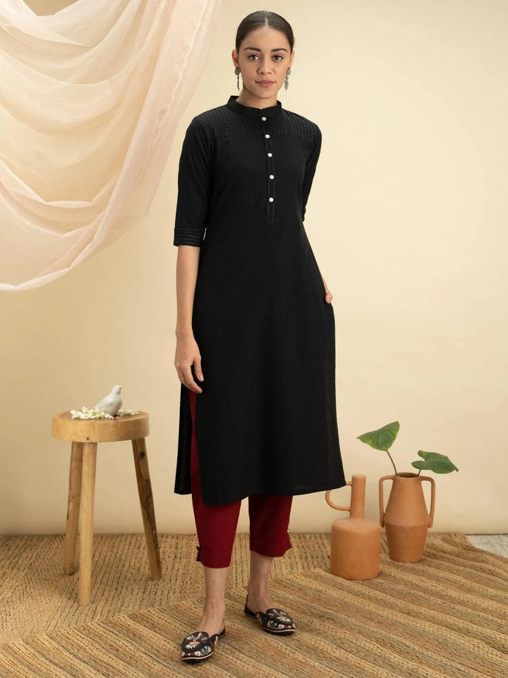 Black Solid Cotton Kurta - Libas