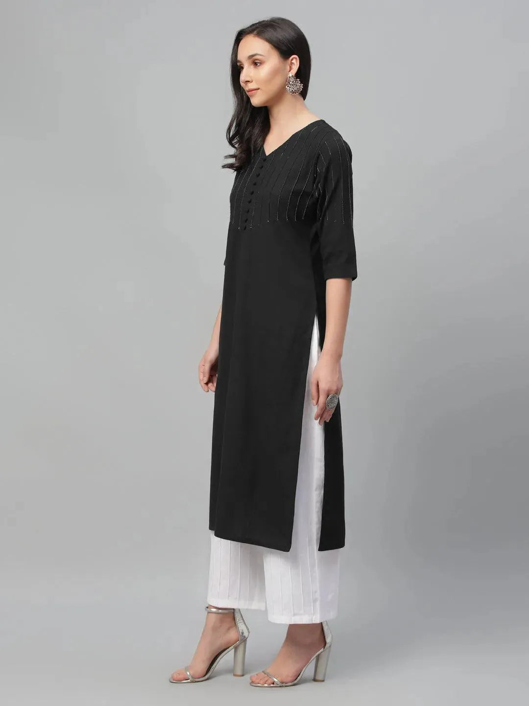 Black Solid Cotton Kurta - Libas