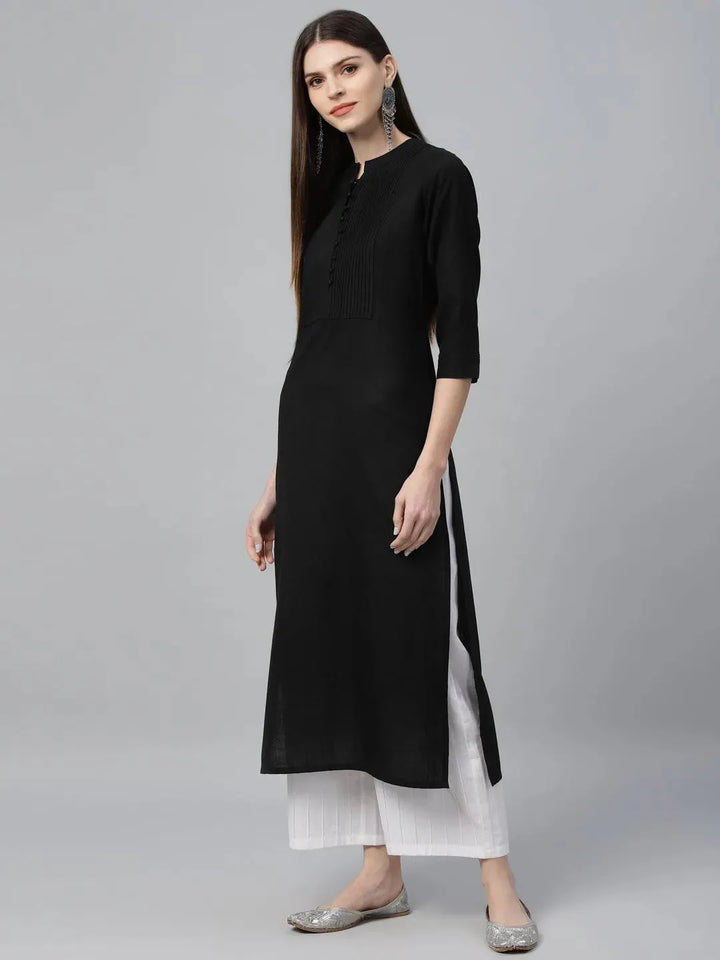 Black Solid Cotton Kurta - Libas