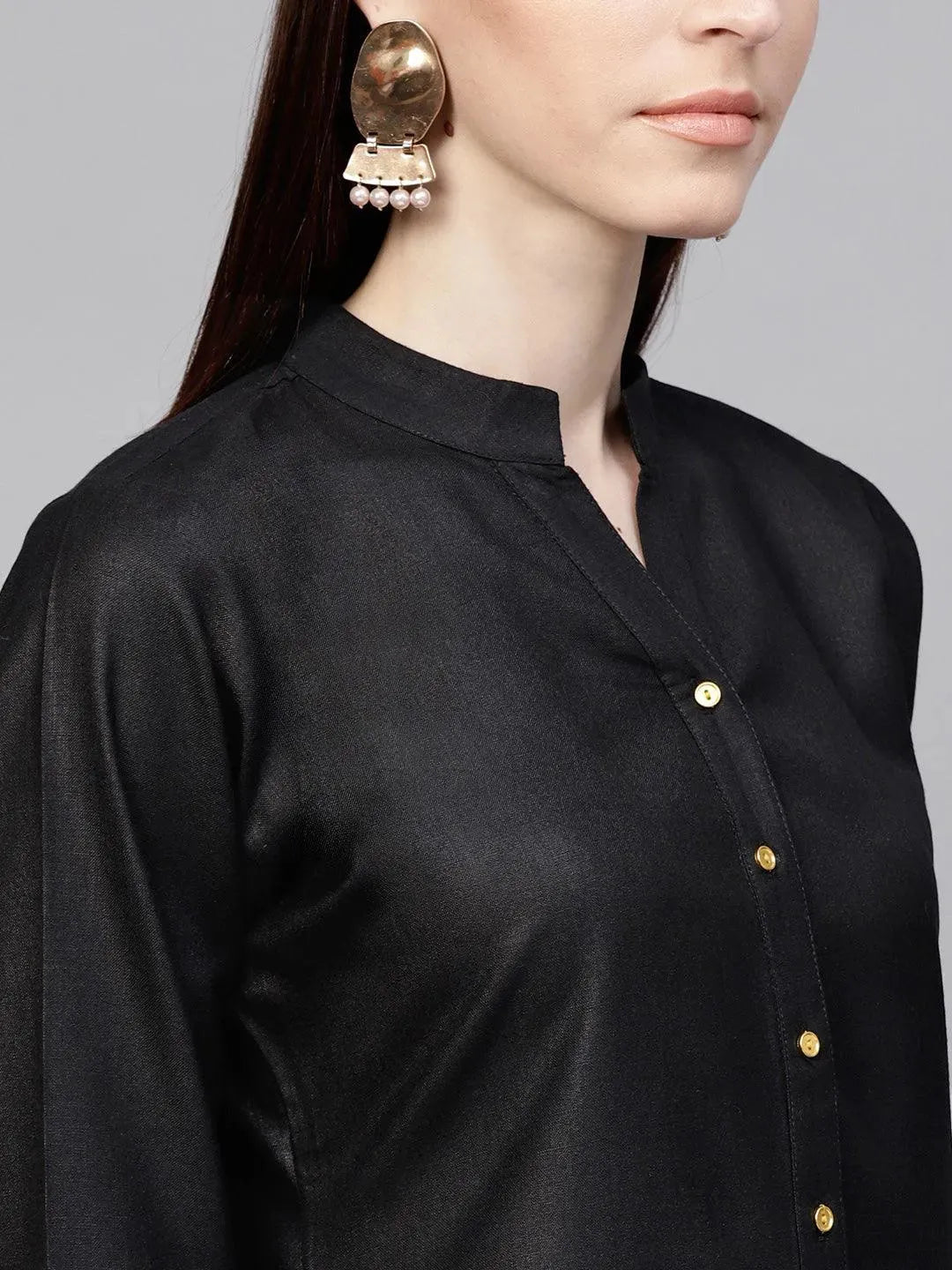 Black Solid Cotton Kurta - Libas 