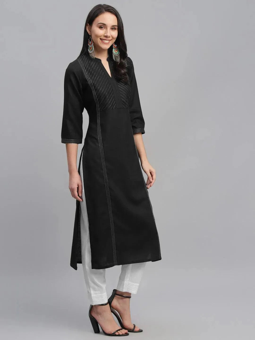 Black Solid Cotton Kurta - Libas