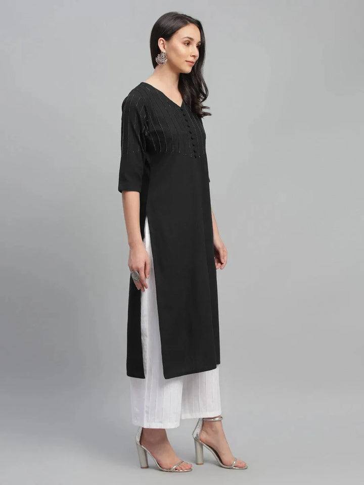 Black Solid Cotton Kurta - Libas