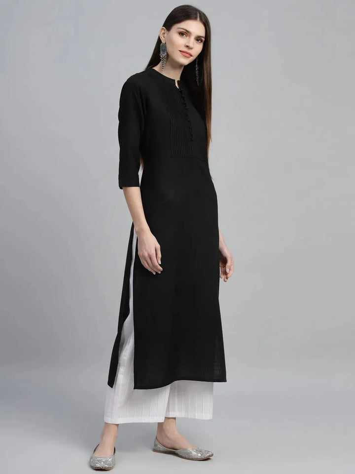 Black Solid Cotton Kurta - Libas