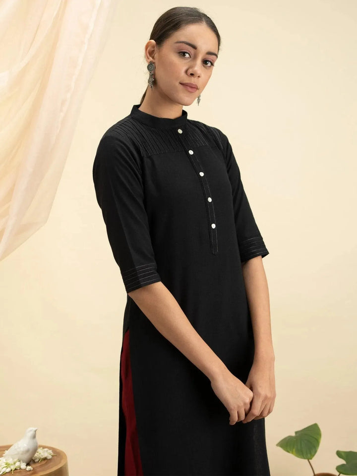 Black Solid Cotton Kurta - Libas