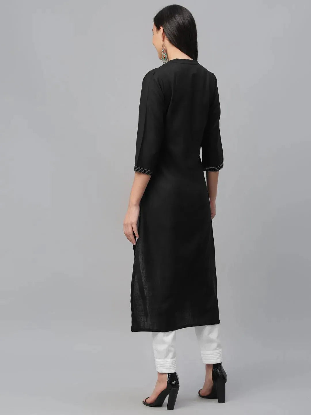 Black Solid Cotton Kurta - Libas 