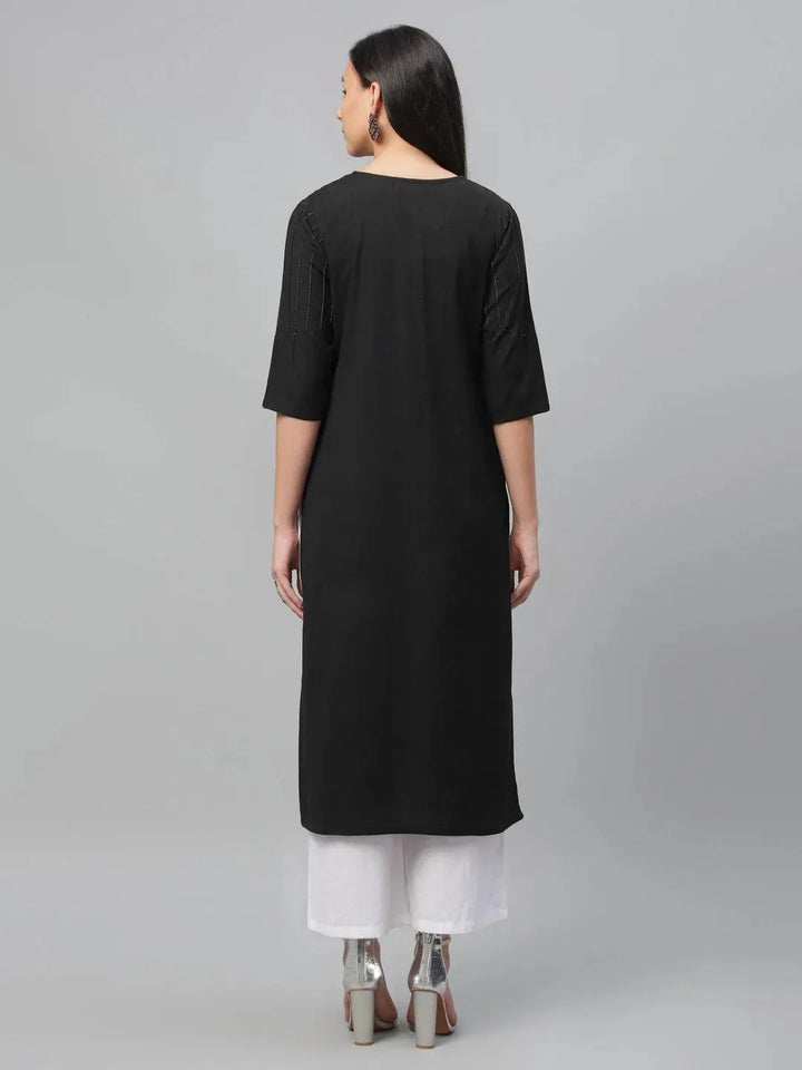 Black Solid Cotton Kurta - Libas