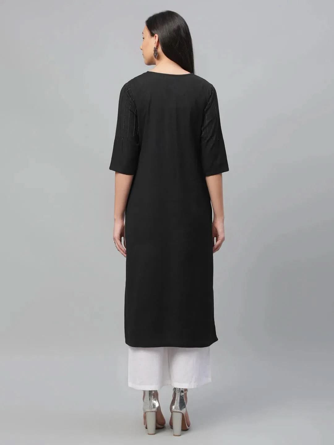 

Buy Black Solid Cotton Kurta - 9178F-XS | Libas Ethnic Wear Online