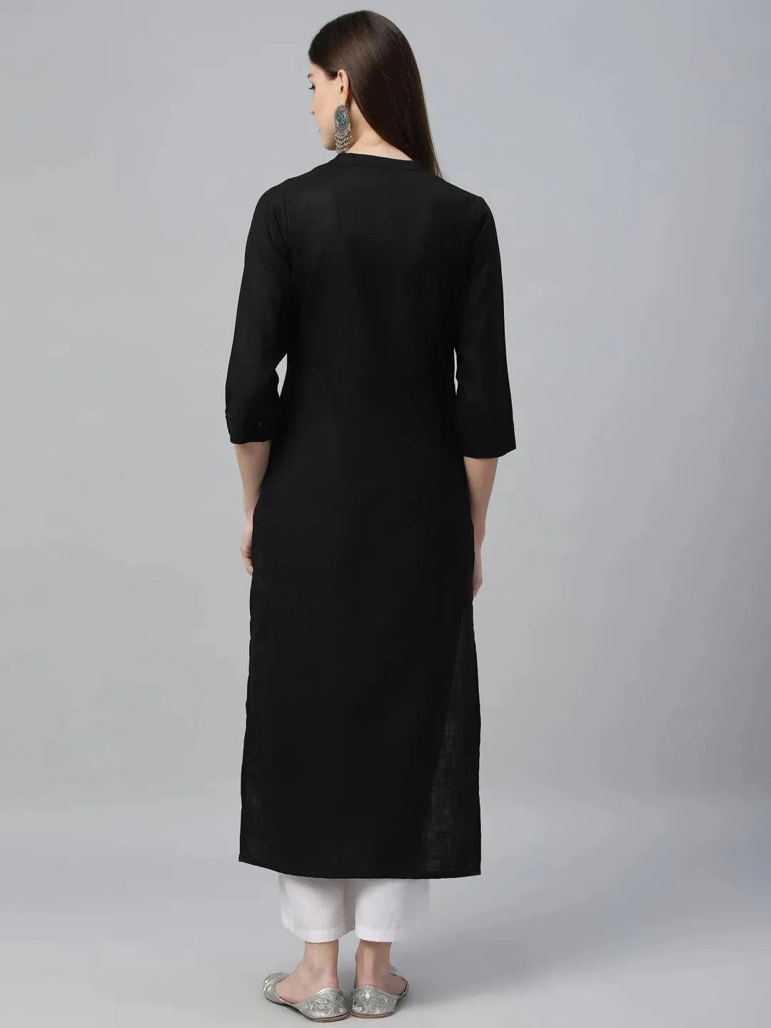 Black Solid Cotton Kurta - Libas 
