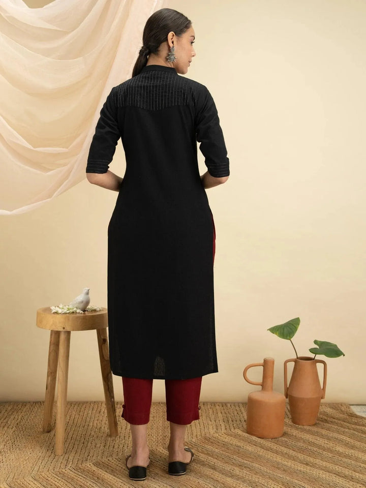 Black Solid Cotton Kurta - Libas