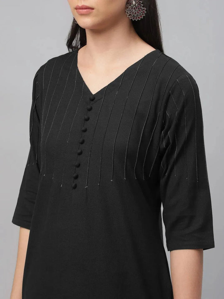 Black Solid Cotton Kurta - Libas