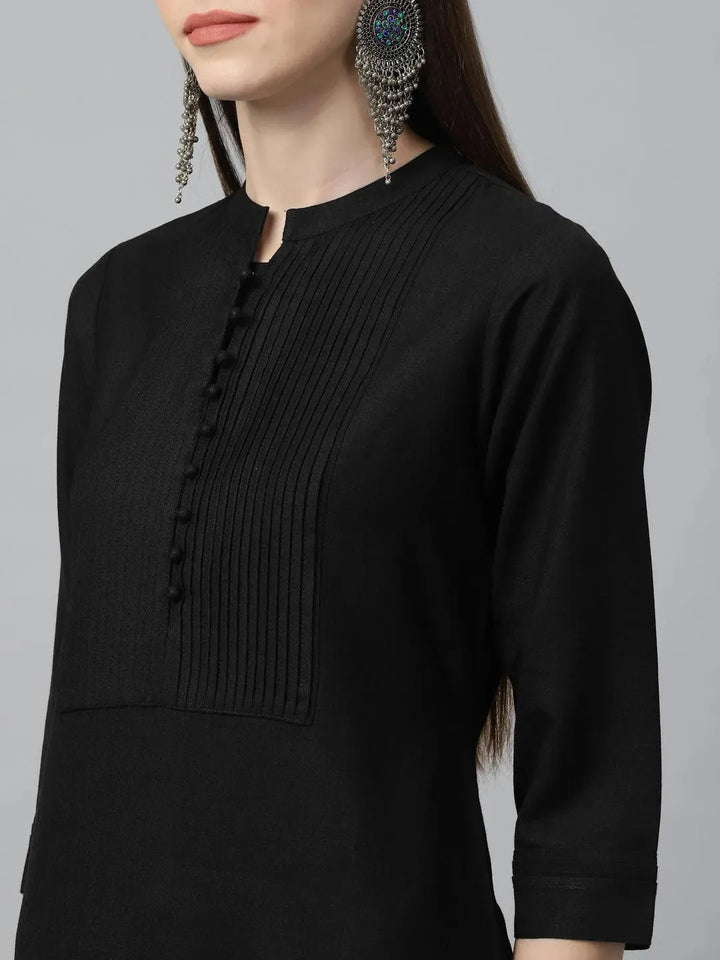 Black Solid Cotton Kurta - Libas