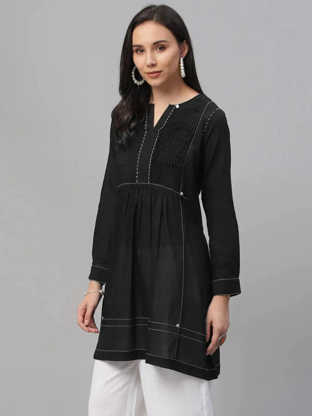 Black Solid Cotton Kurti - Libas