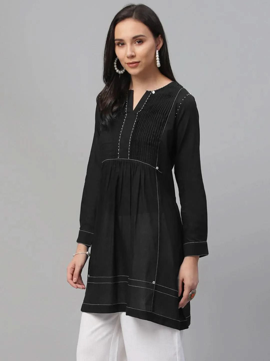 

Buy Black Solid Cotton Kurti - 9111- | Libas Ethnic Wear Online