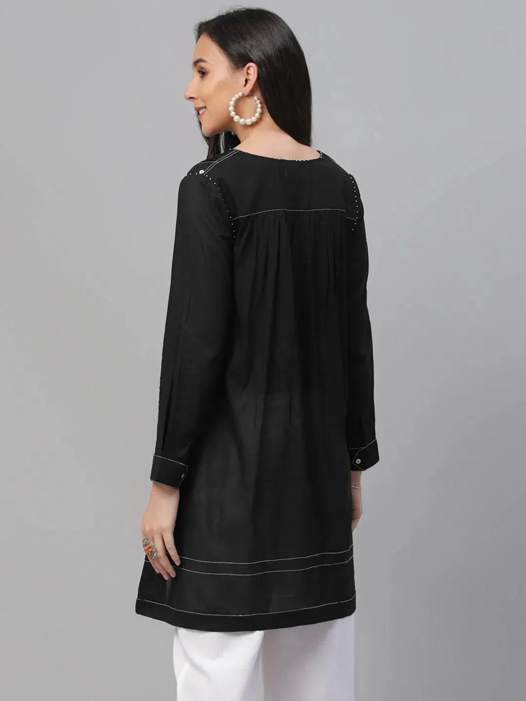 Black Solid Cotton Kurti - Libas