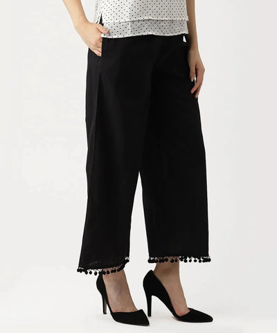 Black Solid Cotton Palazzos - Libas