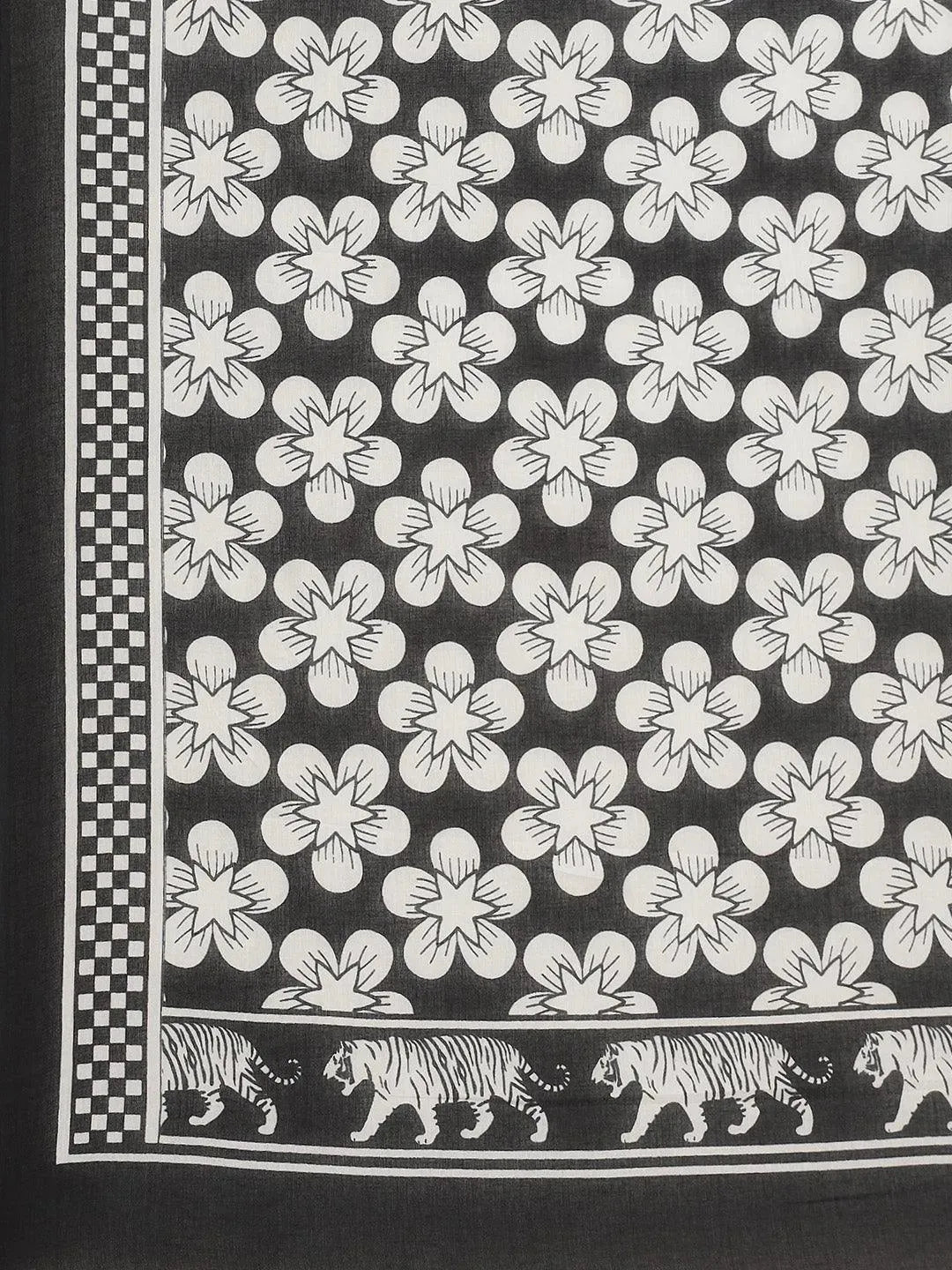 Black Solid Cotton Saree - Libas 