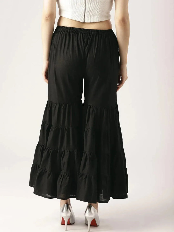 Black Solid Cotton Sharara Pants - Libas
