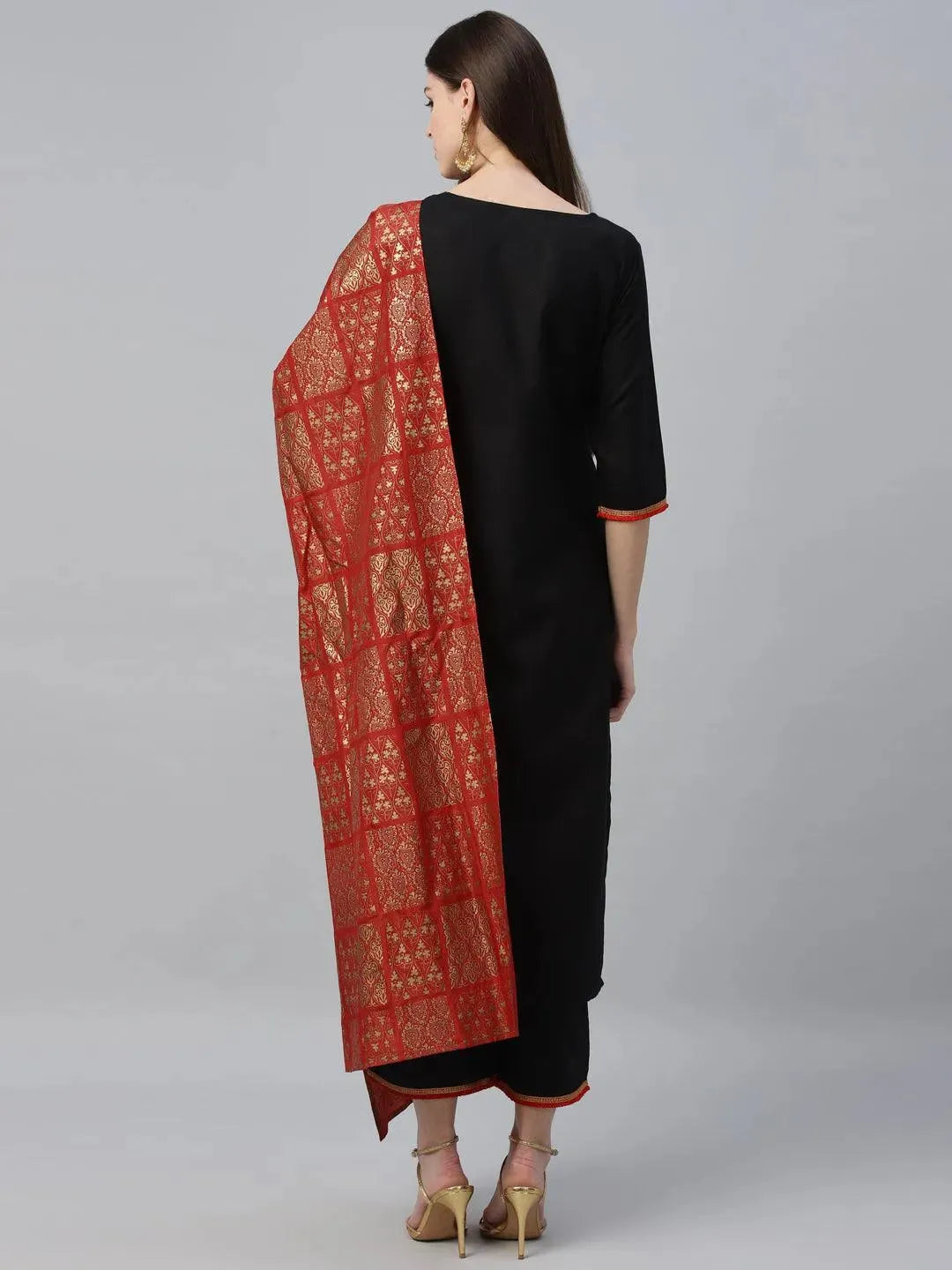 Black Solid Cotton Suit Set - Libas 
