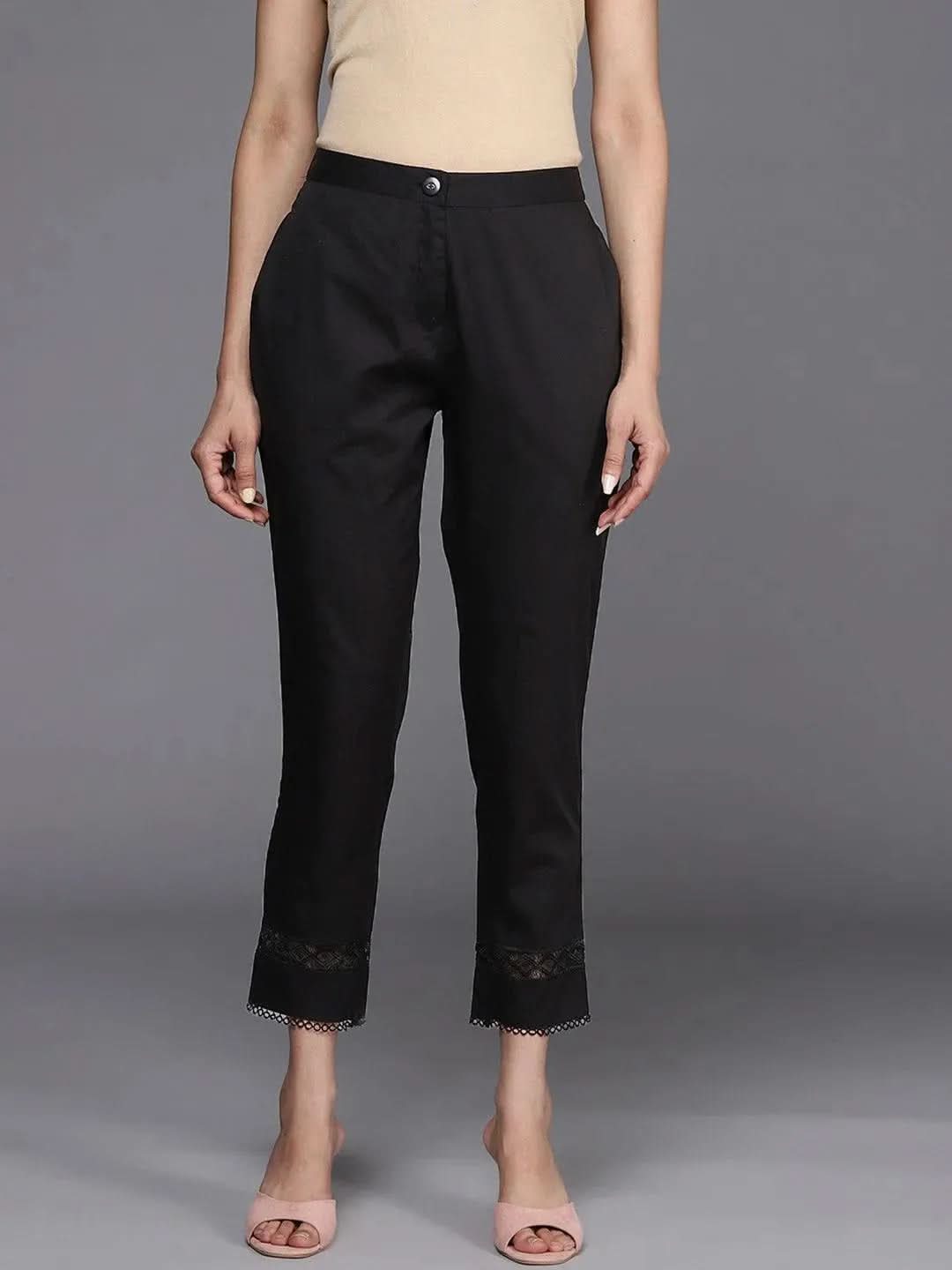

Black Solid Cotton Trousers