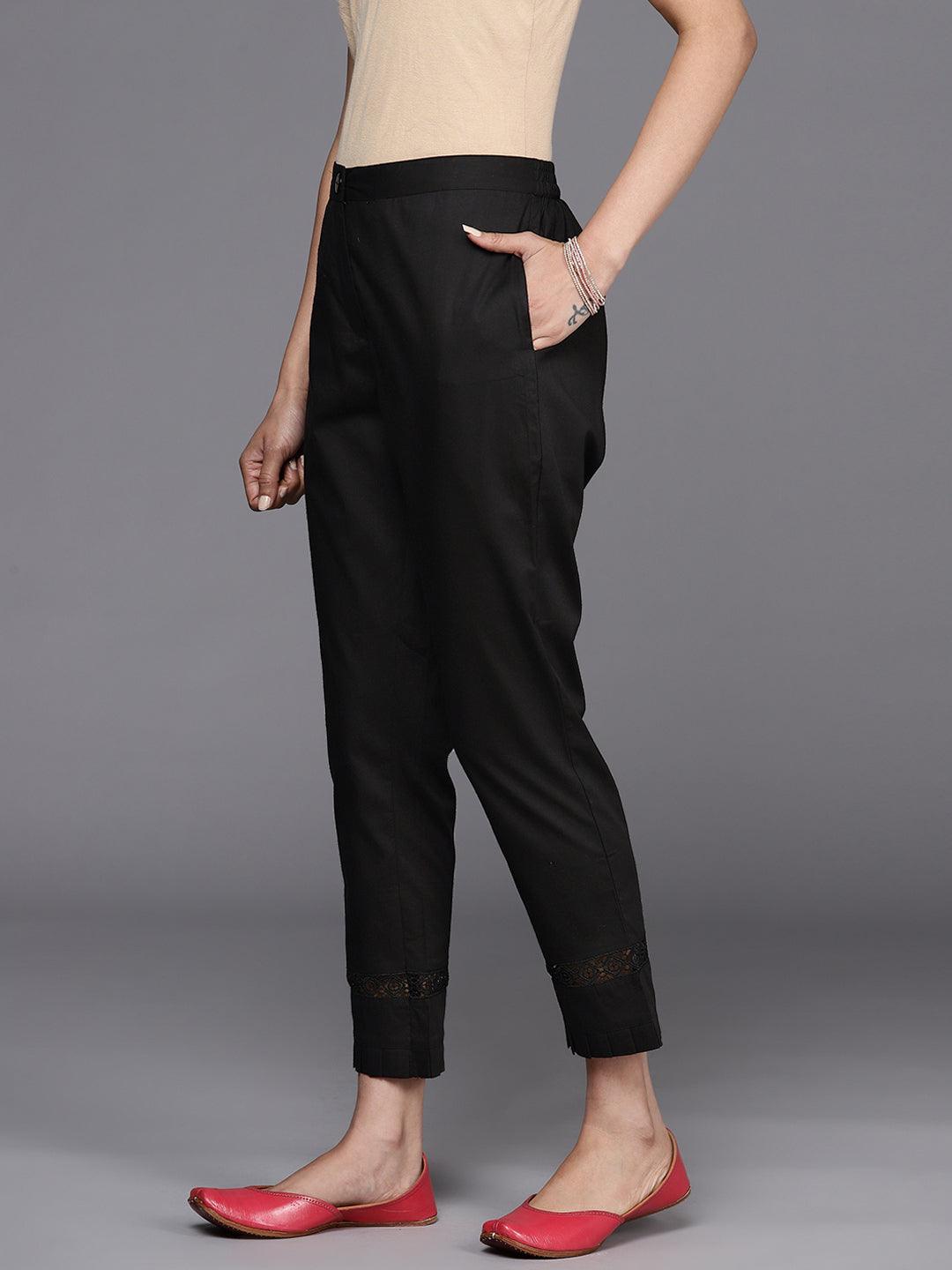 Black Solid Cotton Trousers
