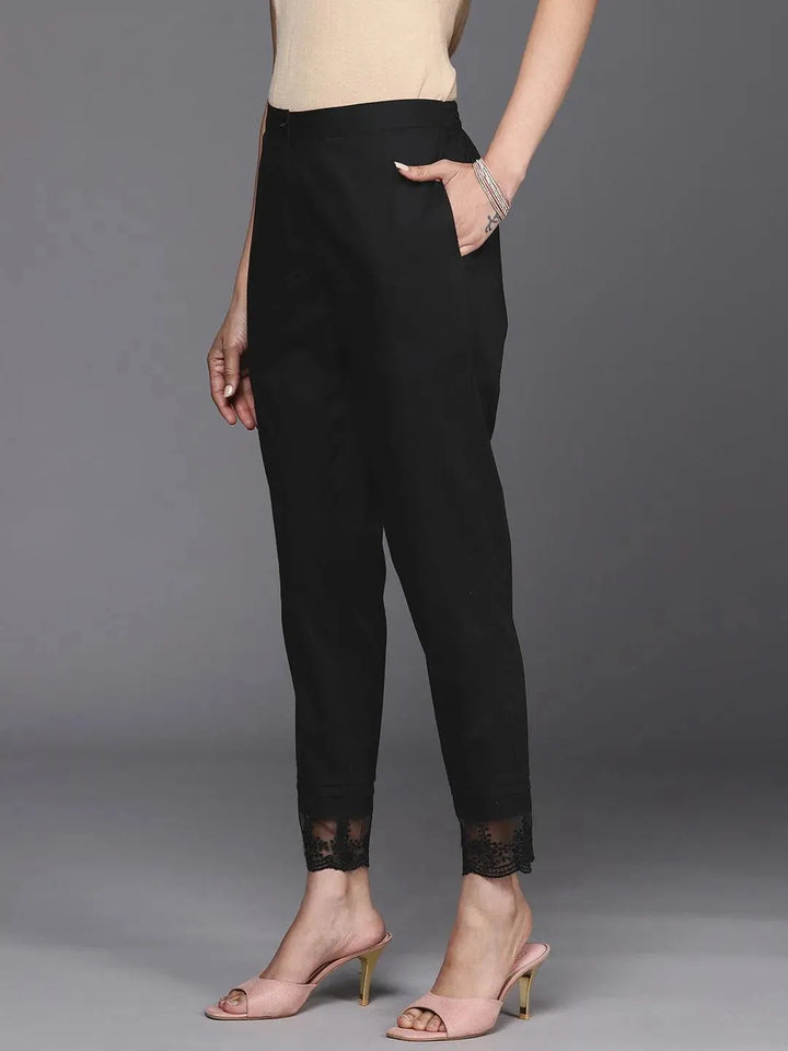 Black Solid Cotton Trousers - Libas