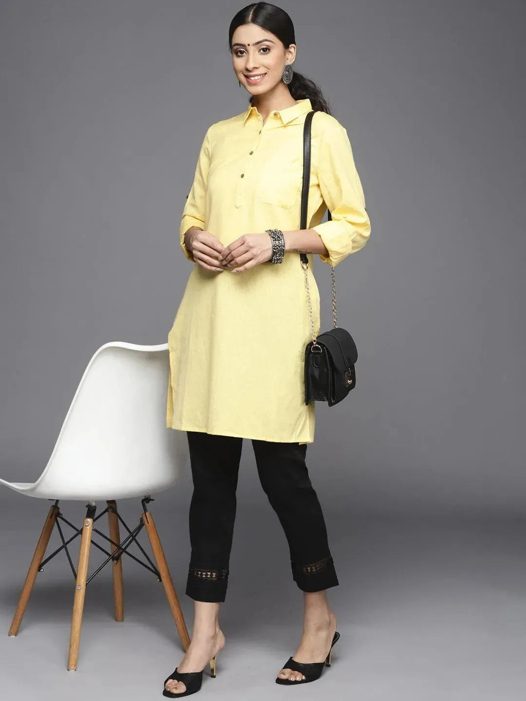 Black Solid Cotton Trousers - Libas 