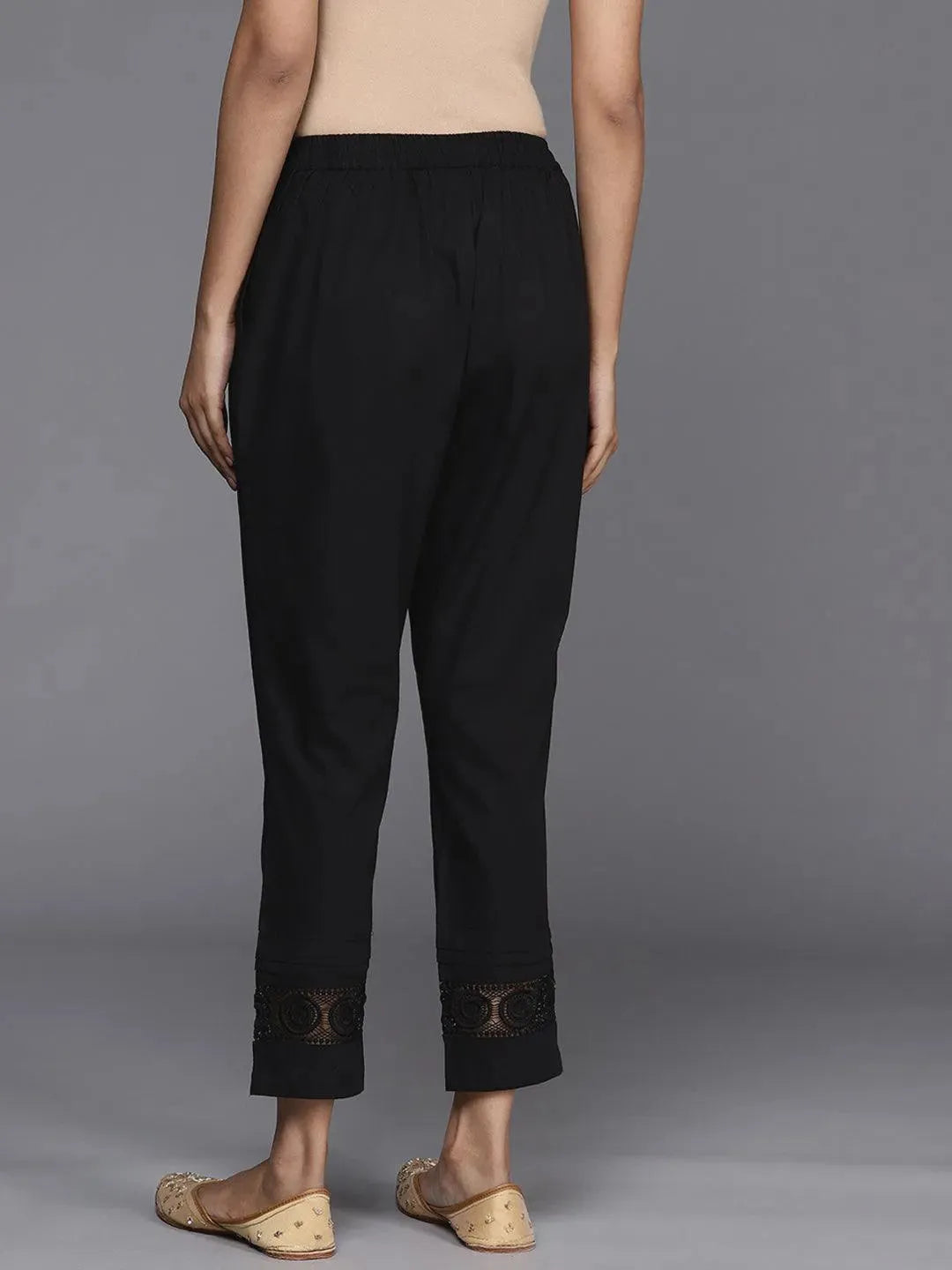 Black Solid Cotton Trousers - Libas