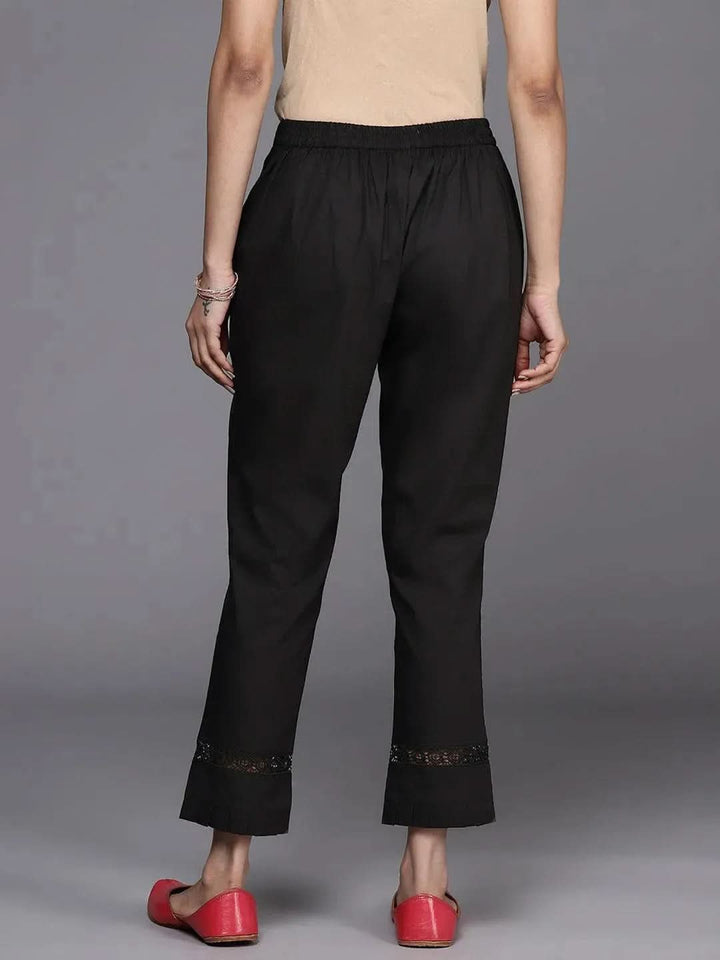 Black Solid Cotton Trousers - Libas