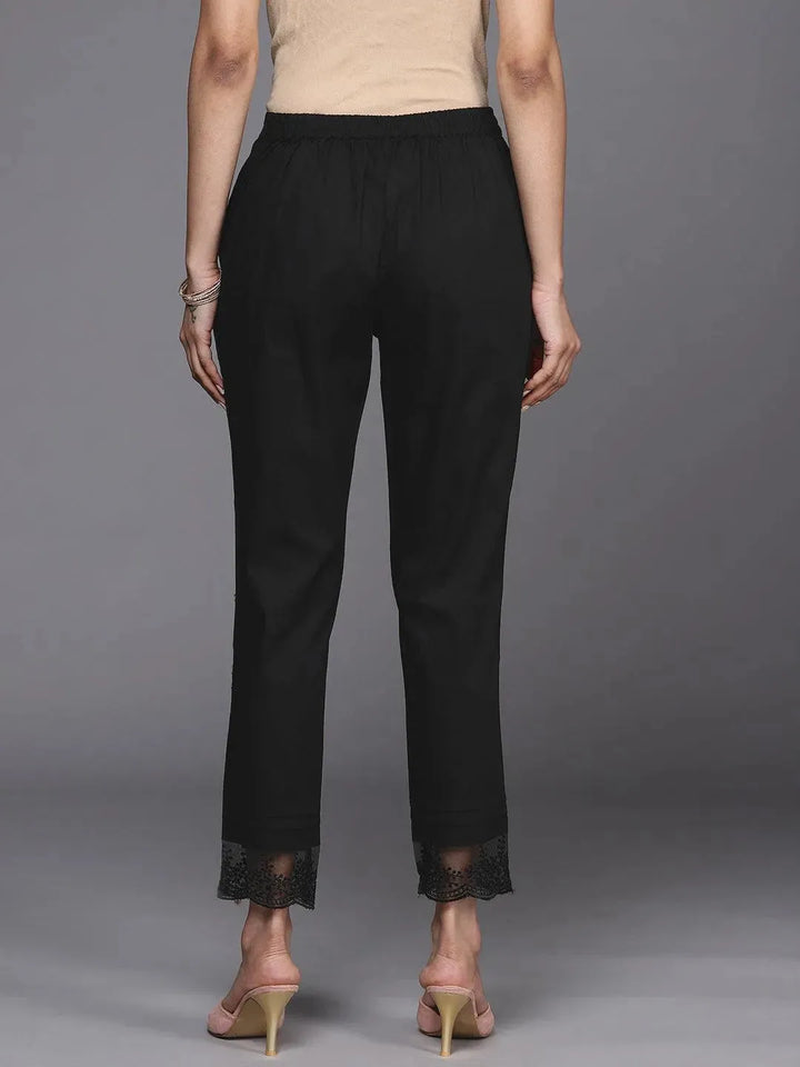 Black Solid Cotton Trousers - Libas