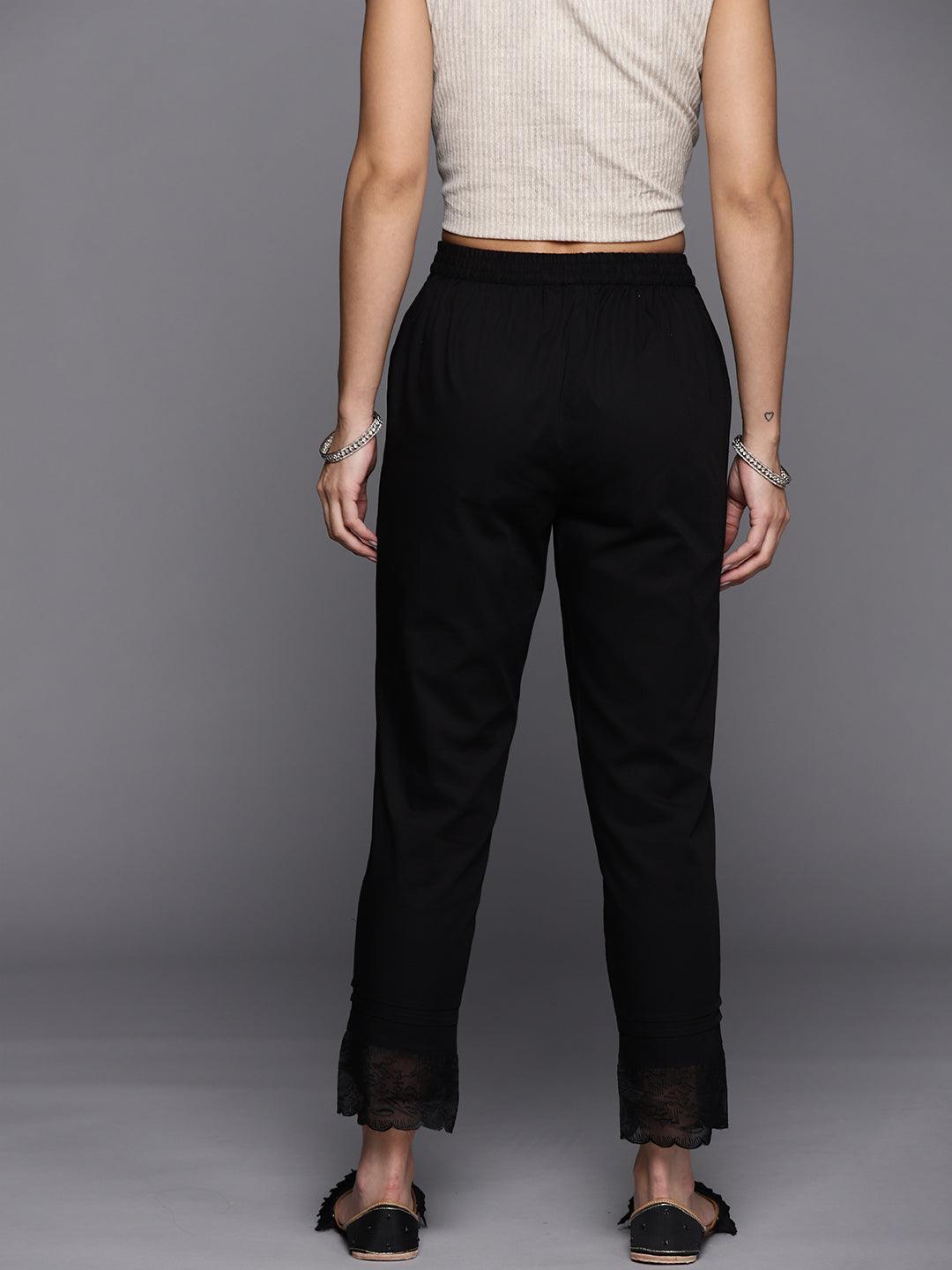 Black Solid Cotton Trousers - Libas