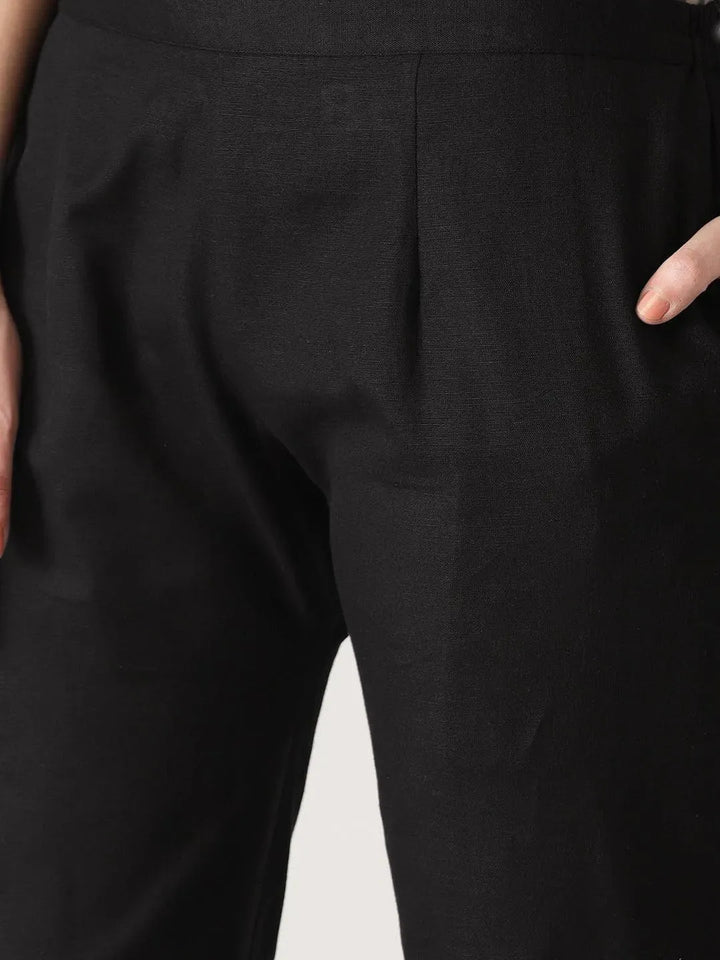 Black Solid Cotton Trousers - Libas