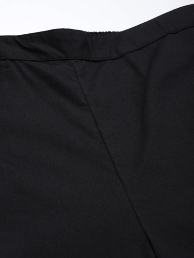 Black Solid Cotton Trousers - Libas