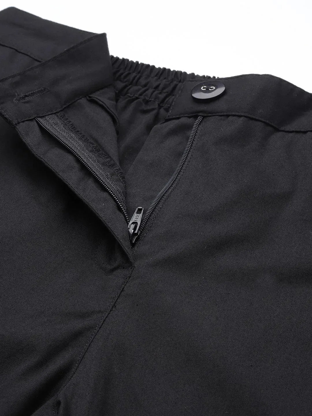 Black Solid Cotton Trousers - Libas 